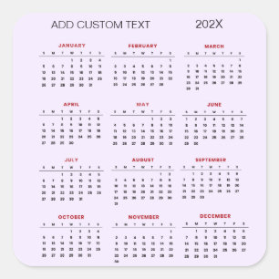 Adesivo Quadrado adicionar seu próprio texto personalizado Calendár