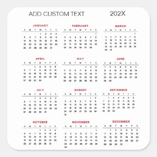 Adesivo Quadrado adicionar seu próprio texto personalizado Calendár