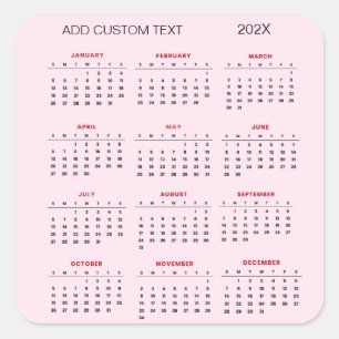 Adesivo Quadrado adicionar seu próprio texto personalizado Calendár