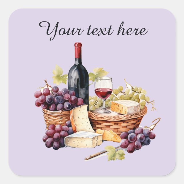 Adesivo Quadrado Adicionar texto à cesta de vinho (Frente)