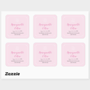 Adesivo Quadrado Adicione o seu logotipo Vela rótulo Rosa Blush Qua