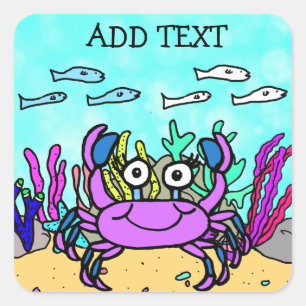 Adesivo Quadrado Adicione o texto a este caranguejo roxo