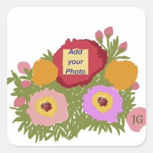 Adesivo Quadrado Adicione seu padrão floral de foto com o inicial
