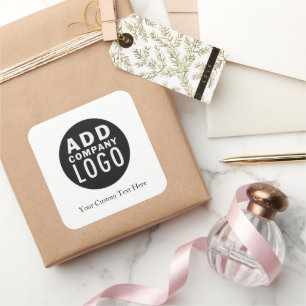 Adesivo Quadrado Adicione seu próprio logotipo de empresa Texto per
