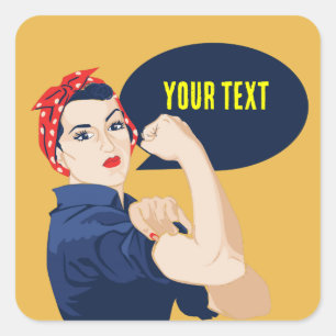 Adesivo Quadrado Adicione seu próprio texto a rosie riveter