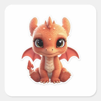 Adesivo Quadrado Adorable 3D Baby Dragon Fantasy Creature Sticker