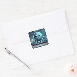 Adesivo Quadrado Adorable Blue Fluffy Creature