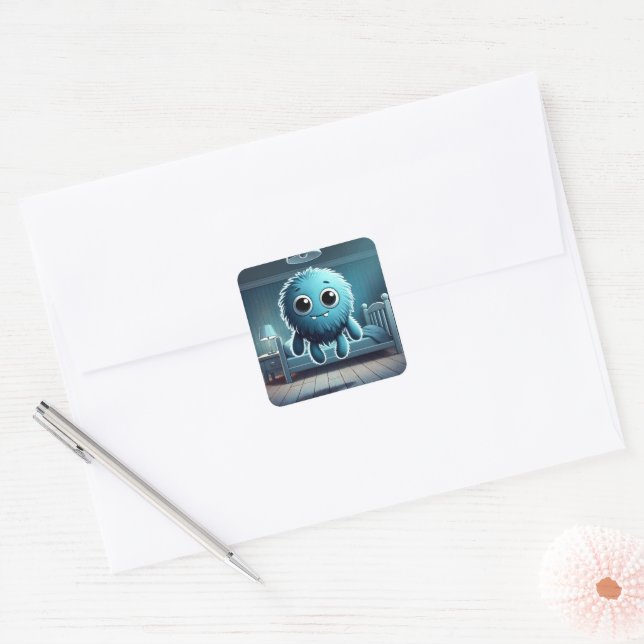 Adesivo Quadrado Adorable Blue Fluffy Creature (Envelope)