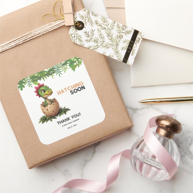 Adesivo Quadrado Adorable Kawaii Baby Dinosaur Hatching (Presentear)