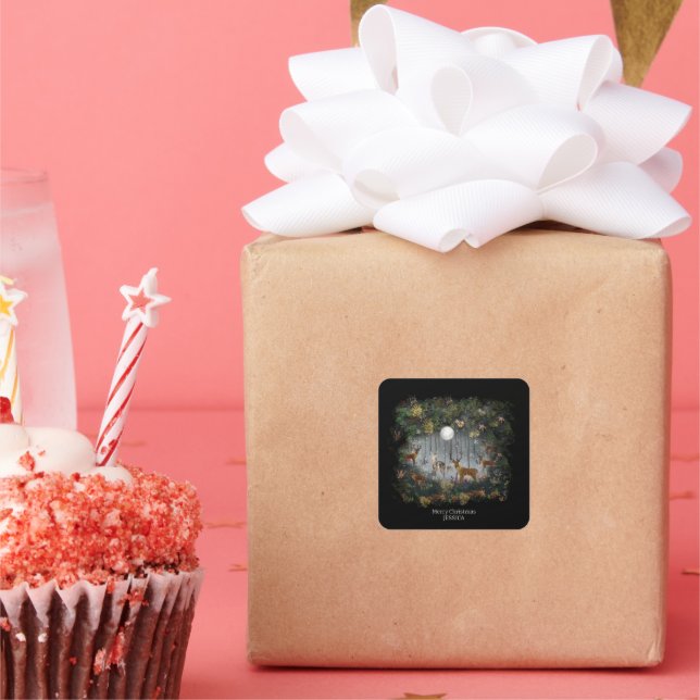 Adesivo Quadrado Adorable Reindeer At Night (Festa)