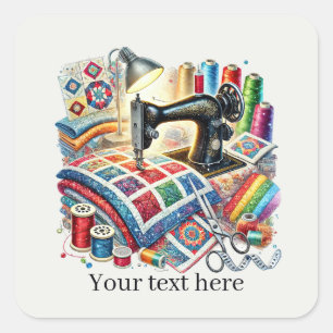 Adesivo Quadrado Adoráveis amantes da costura adicionam texto 