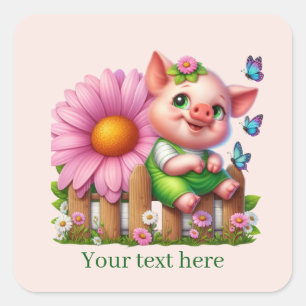 Adesivo Quadrado Adoráveis amantes de porcos personalizáveis