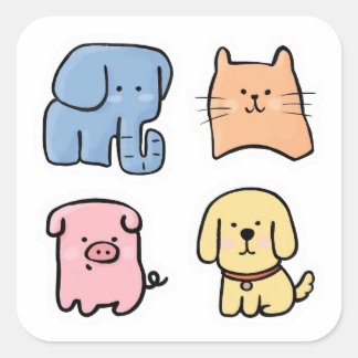 Adesivo Quadrado Adoráveis Animais de Estimação Kawaii Gordinhos Fo