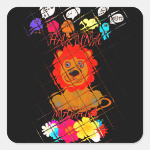 Adesivo Quadrado Adorável Baby Lion Art Design Motif