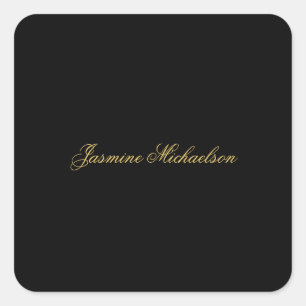 Adesivo Quadrado Adorável Caligrafia de Nome Chic Preto & Dourado