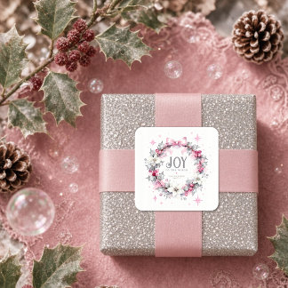 Adesivo Quadrado Adorável Coroa de Natal com Laço Rosa TMF26