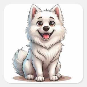 Adesivo Quadrado Adorável design de mãe de cachorro American Eskimo