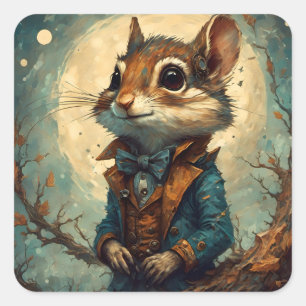 Adesivo Quadrado Adorável Esquilo Steampunk