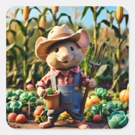 Adesivo Quadrado Adorável Fazendeiro de Mouse no Garden Sticker