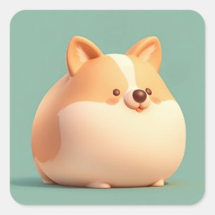 Adesivo Quadrado Adorável Figurinha de Argila Redonda de Corgi