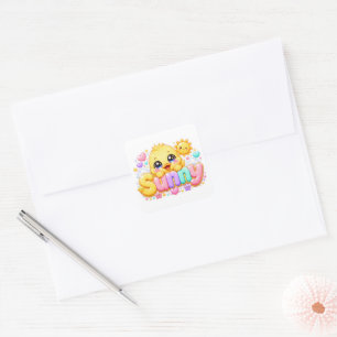 Adesivo Quadrado Adorável Kawaii Franguinho Ensolarado Nome Pastel