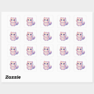Adesivo Quadrado Adorável Kawaii Gatinho Fofinho Estrela Pastel Chi