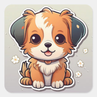 Adesivo Quadrado Adorável Kawaii Puppy Sticker