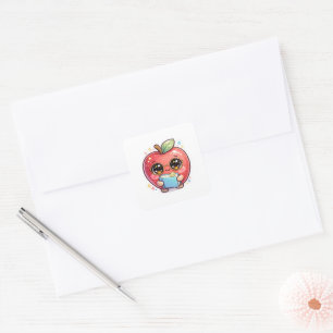 Adesivo Quadrado Adorável Maçã Inteligente Kawaii com Óculos Segura