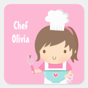 Adesivo Quadrado Adorável Menina Padeira Chefinha