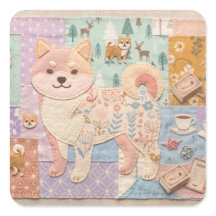 Adorável padrão floral patchwork de Shiba Inu japo