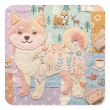 Adorável padrão floral patchwork Shiba Inu japonês