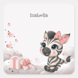 Adesivo Quadrado Adorável pequeno zebra de desenho animado 