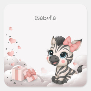 Adesivo Quadrado Adorável pequeno zebra de desenho animado