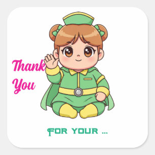Adesivo Quadrado Adorável Personagem Chibi Kawaii