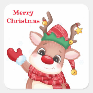 Adesivo Quadrado Adorável Rudolph A Rena Vermelha