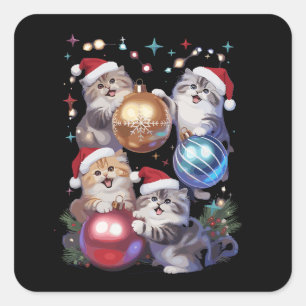Adesivo Quadrado Adornos de Gatos de Natal Fofo no Espaço 