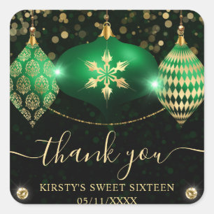 Adesivo Quadrado Adornos de Natal Verde e Dourado Sweet Sixteen