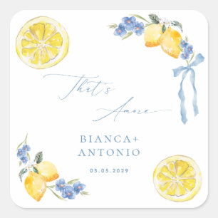 Adesivo Quadrado Adoro Limões de Arco Azul Favor de Casamento Itali