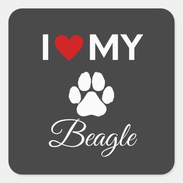 Adesivo Quadrado Adoro o texto personalizado do meu cão Beagle (Frente)