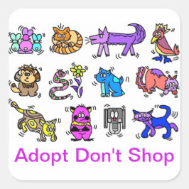 Adesivo Quadrado Adotar Não Comprar, Cartoon Animal