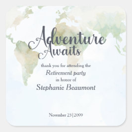 Adesivo Quadrado Adventure Awaits World Map Retirement Party 