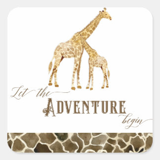 Adesivo Quadrado Adventure Baby Boy Chá Watercolor Giraffe Seals