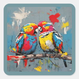 Adesivo Quadrado Afetação à abstrato: Pássaros do Amor