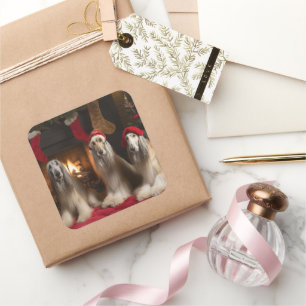 Adesivo Quadrado Afghan Hound junto à Lareira Natal