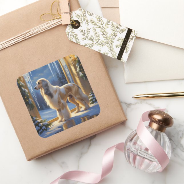 Adesivo Quadrado Afghan Hound With Christmas Lights Holiday (Presentear)