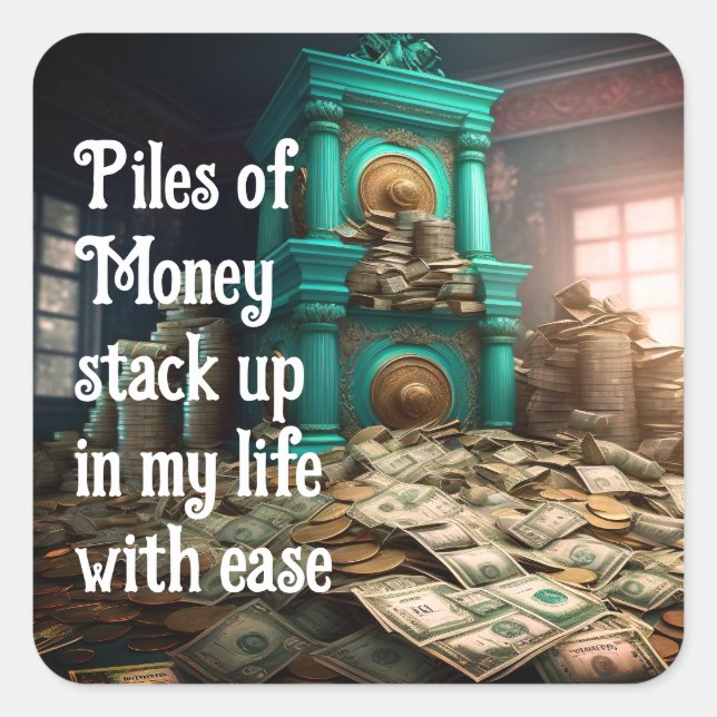 Adesivo Quadrado Afirmações de Abundamento da Prosperidade da Rique (Frente)