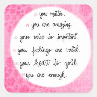 Adesivo Quadrado Afirmações Positivas de Cores d'Água Rosa