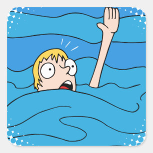 Adesivo Quadrado Afogando desenhos animados do homem