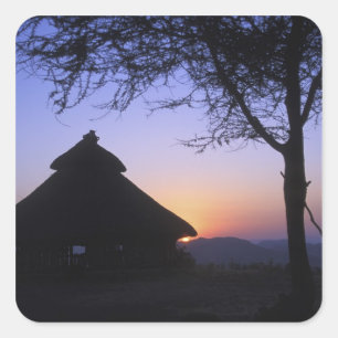 Adesivo Quadrado África, Etiópia, região do rio Omo, Pôr do sol sob