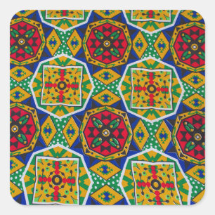 Adesivo Quadrado African Geometric Mosaic Ankole Style Textile Prin